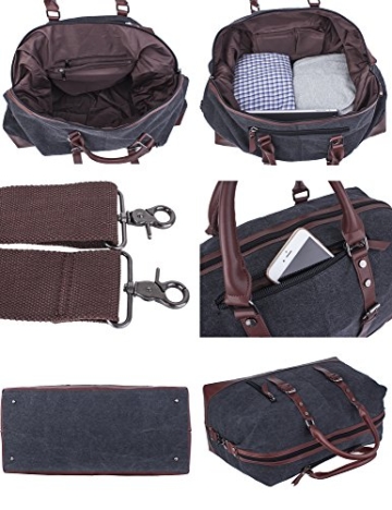 Leaper Weekender Handgepäck Reisetasche Canvas Segeltuch Sporttasche für Reise am Wochenende Urlaub(Schwarz) - 